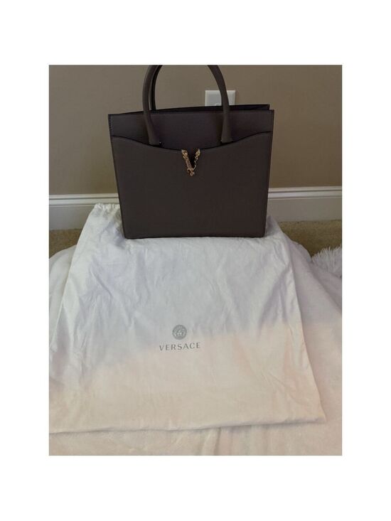 Versace Handbags - Versace Virtus Grainy Calf Leather Grey Large Top Handle Bag NWT $ 2100 Retail